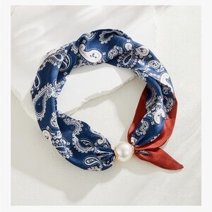 Elegant Blue and Red Paisley/ pearl necklace